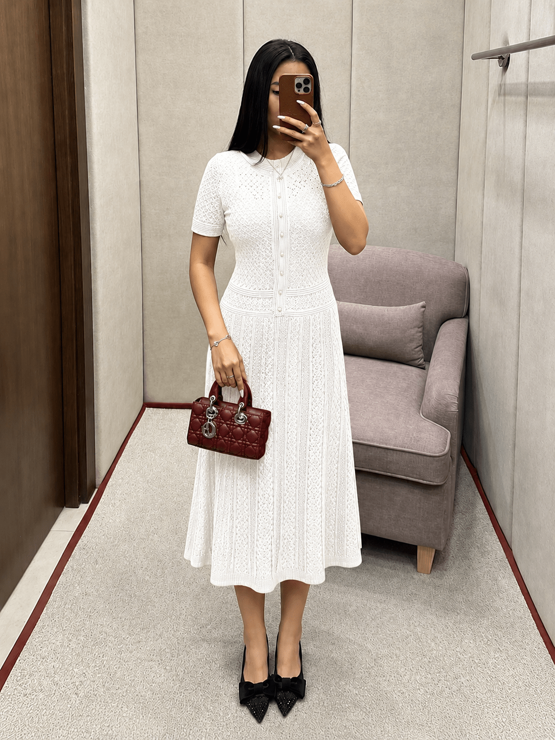 Lina - Women's Midi Dress in Knit with Button Front - photo 3