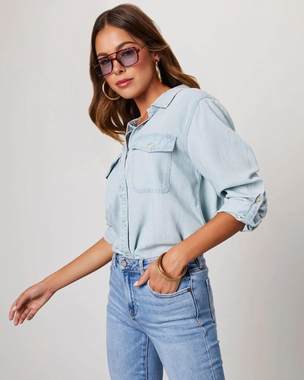 Liv - Women's Shirt in Denim with Long Sleeves - photo 10
