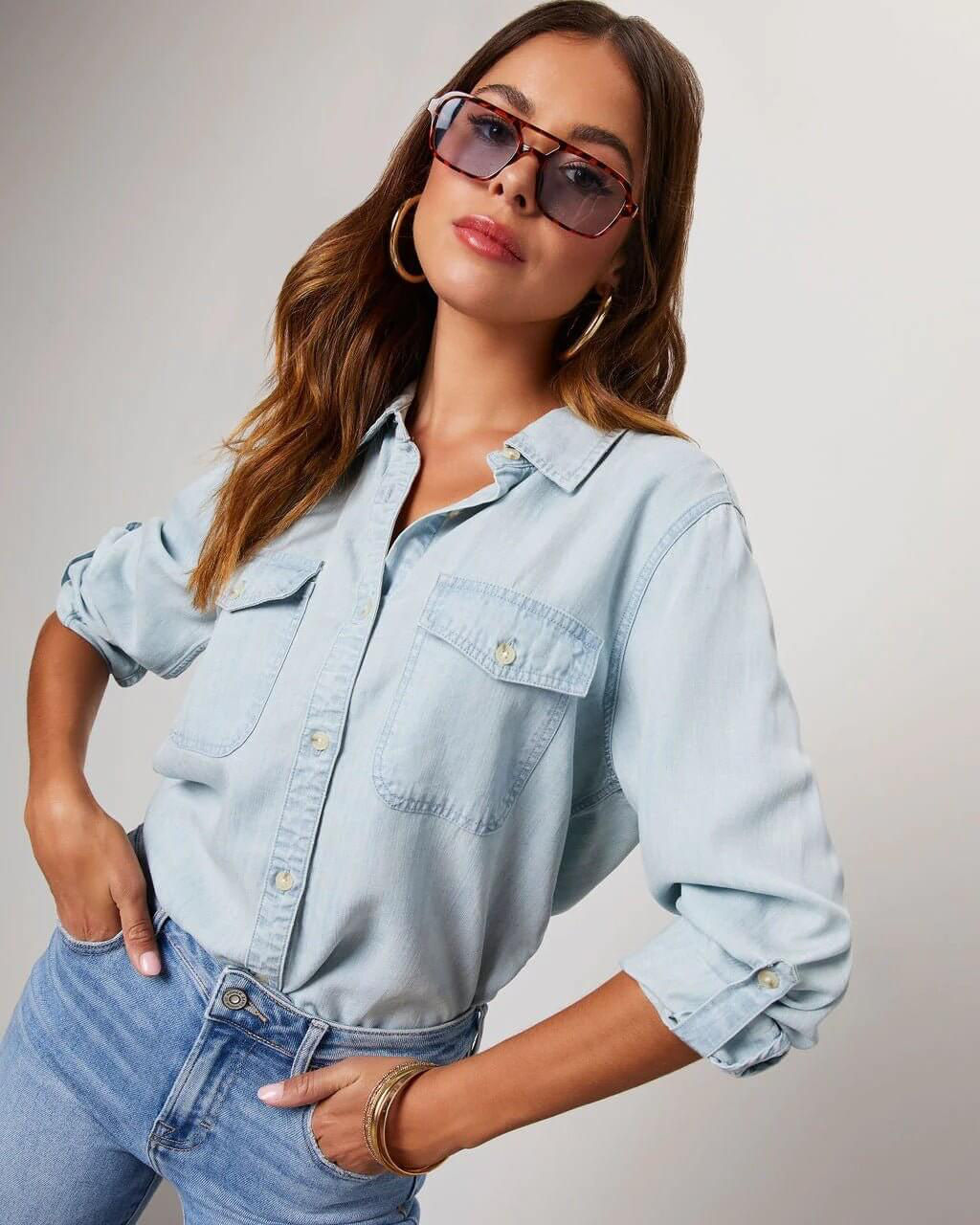 Liv - Women's Shirt in Denim with Long Sleeves - photo 12