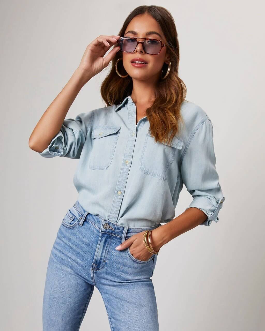 Liv - Women's Shirt in Denim with Long Sleeves - photo 2
