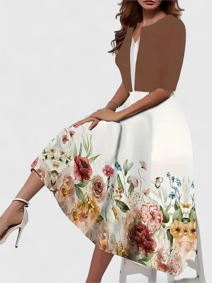 Loretta - Women's Floral Notch Neck A Line Midi Dress - photo 1