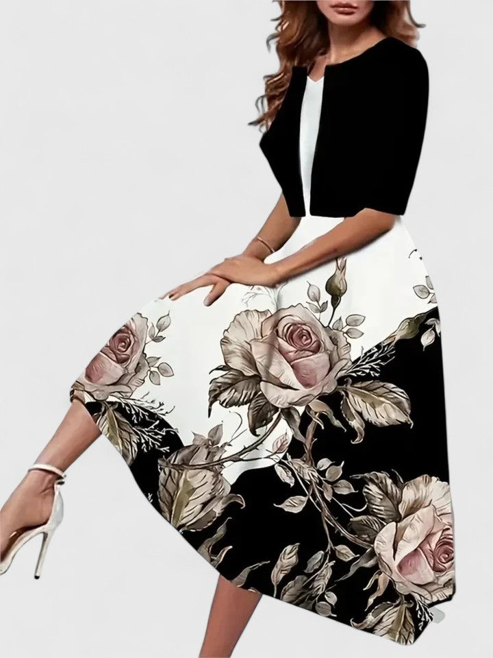 Loretta - Women's Floral Notch Neck A Line Midi Dress - photo 11