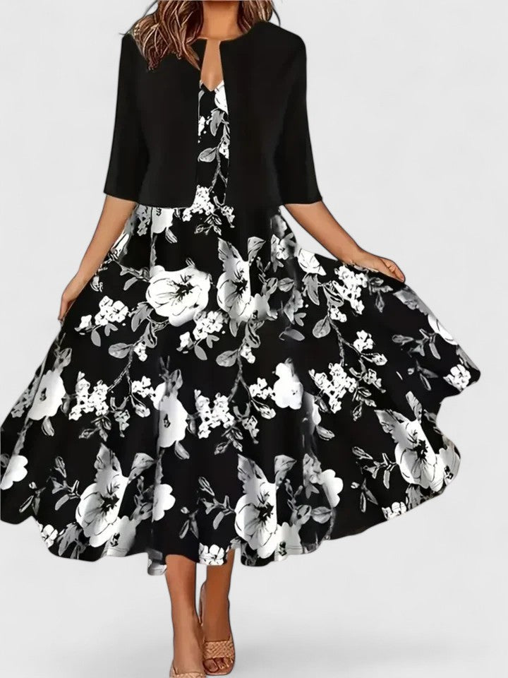 Loretta - Women's Floral Notch Neck A Line Midi Dress - photo 2