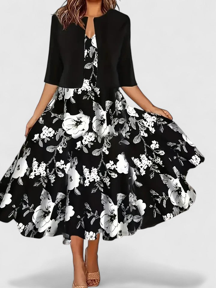 Loretta - Women's Floral Notch Neck A Line Midi Dress - photo 3