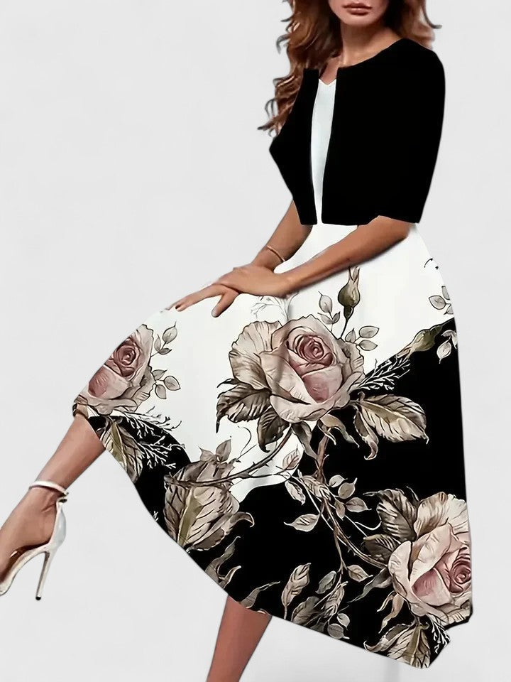 Loretta - Women's Floral Notch Neck A Line Midi Dress - photo 9