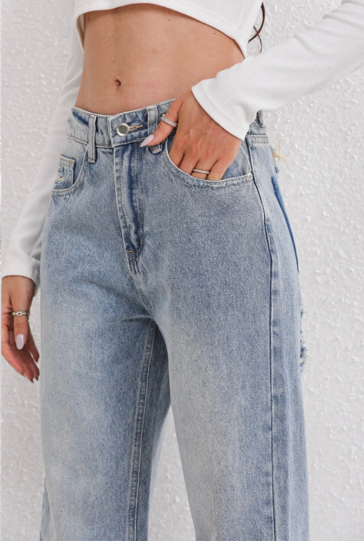 Lulu - Women's Wide Leg Distressed Jeans - photo 5