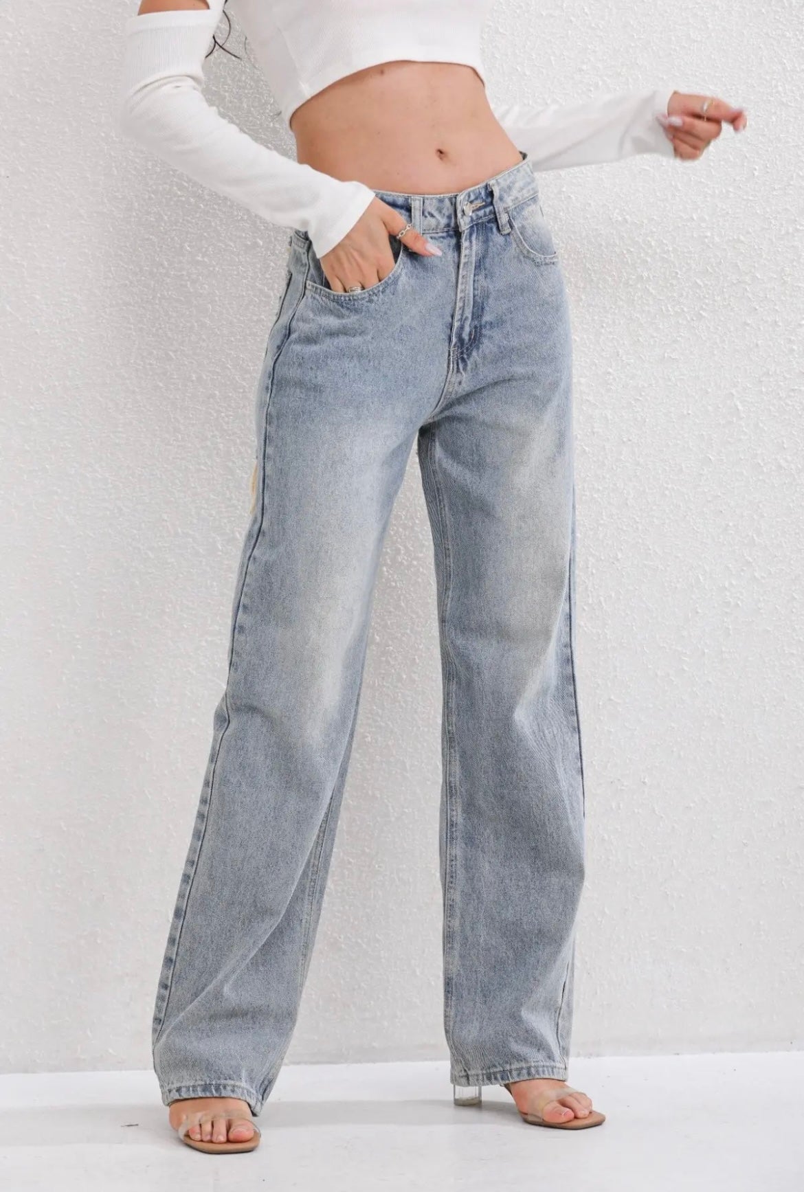 Lulu - Women's Wide Leg Distressed Jeans - photo 7