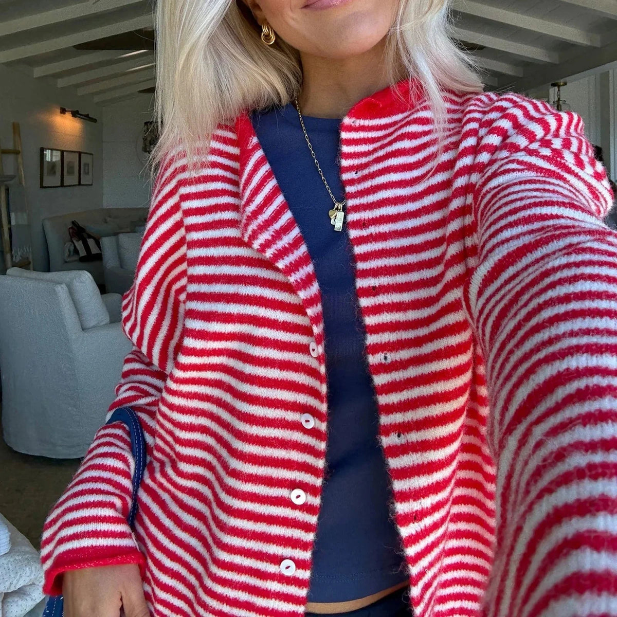 Luna - Women's Cardigan in Stripe with Button Front - photo 2