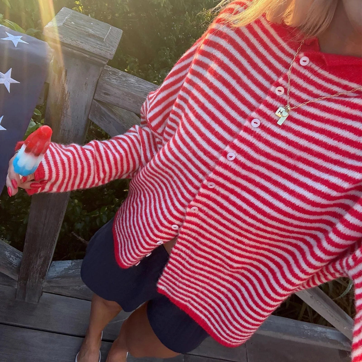Luna - Women's Cardigan in Stripe with Button Front - photo 8