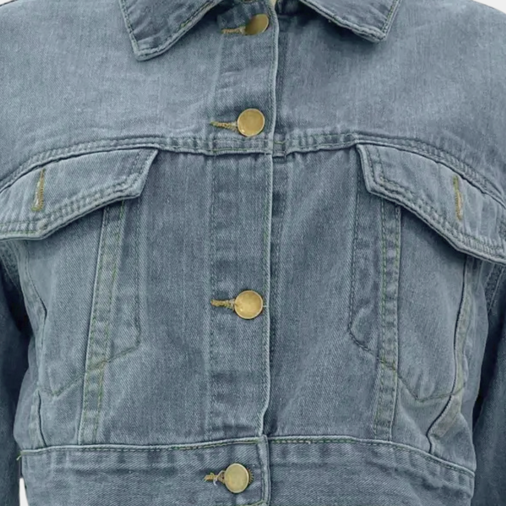 Luna - Women's Cropped Denim Jacket with Fringe Detail - photo 3
