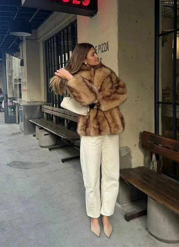 Lyric - Women's Cropped Jacket in Faux Fur with Open Front - photo 6