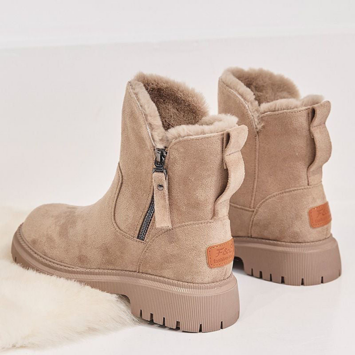 Mabelle - Women's Ankle Boots in Faux Fur with Treaded Sole - photo 1