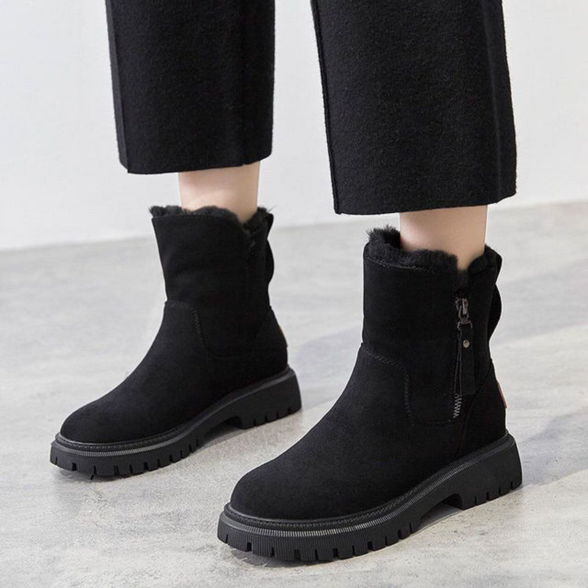 Mabelle - Women's Ankle Boots in Faux Fur with Treaded Sole - photo 2