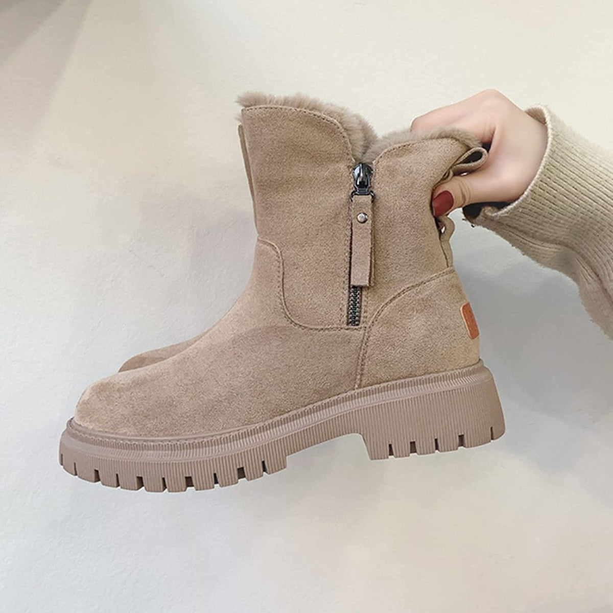 Mabelle - Women's Ankle Boots in Faux Fur with Treaded Sole - photo 4