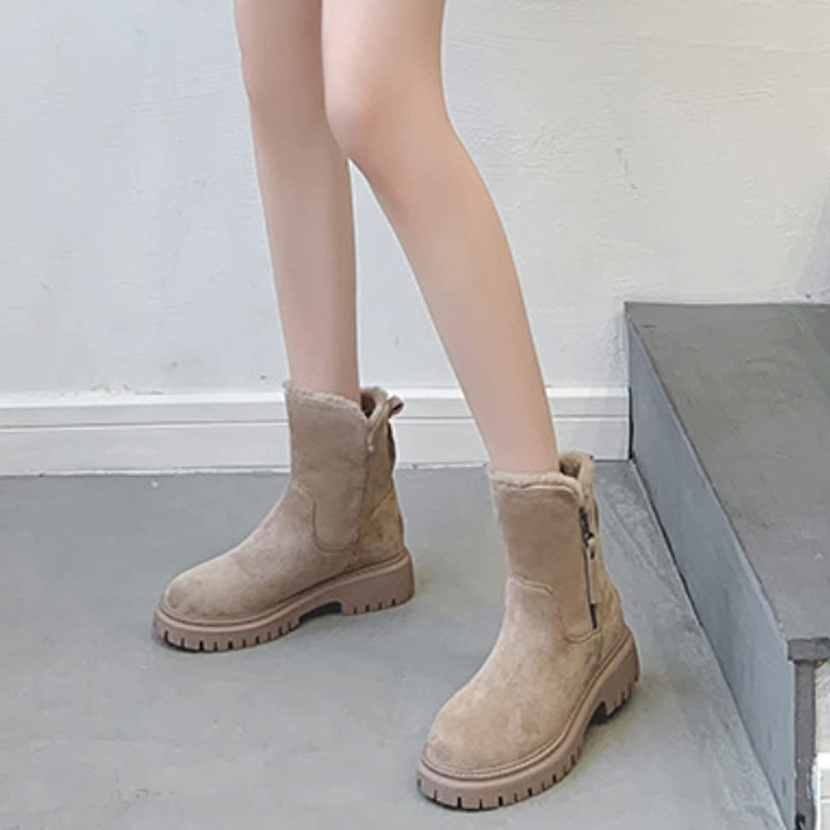 Mabelle - Women's Ankle Boots in Faux Fur with Treaded Sole - photo 5