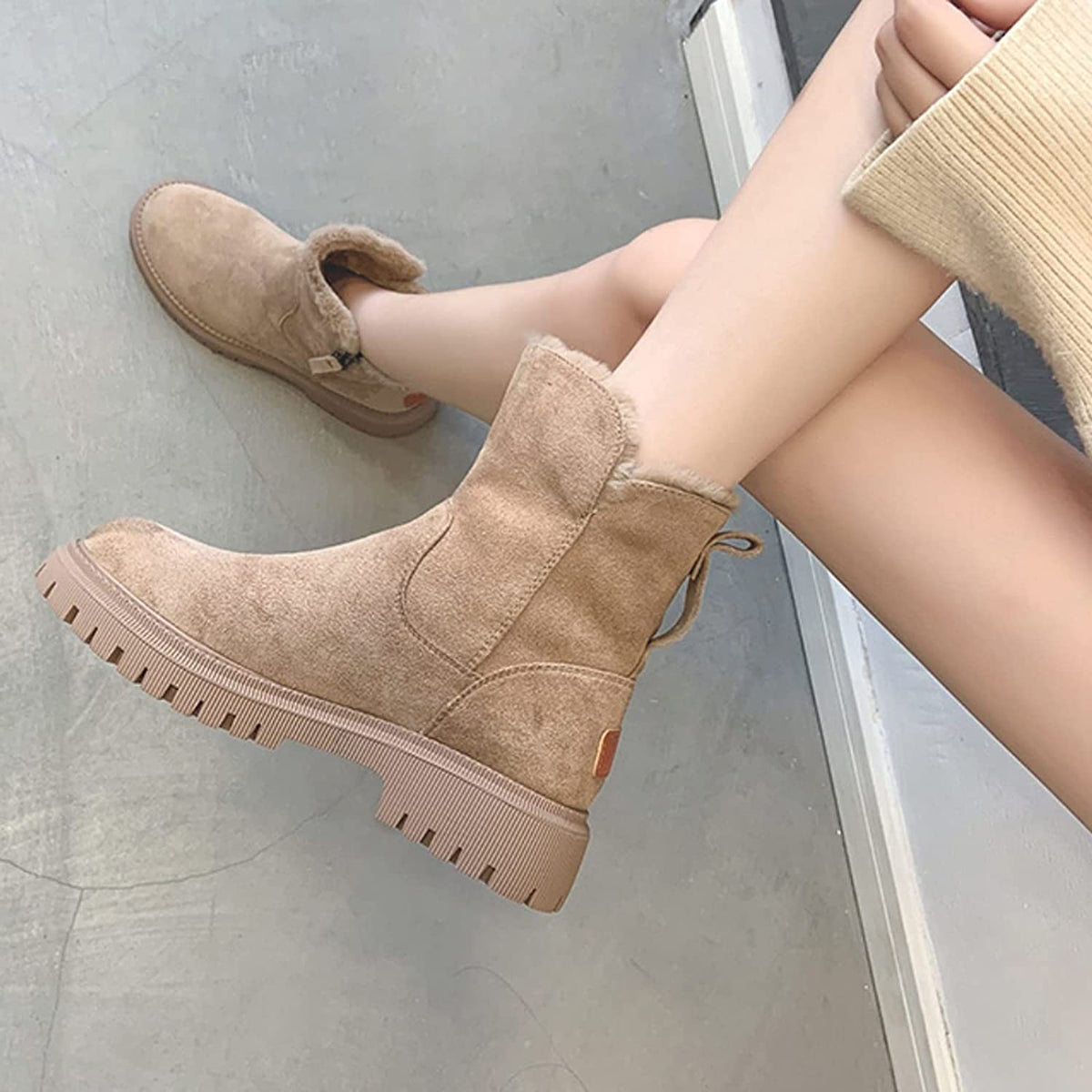 Mabelle - Women's Ankle Boots in Faux Fur with Treaded Sole - photo 7