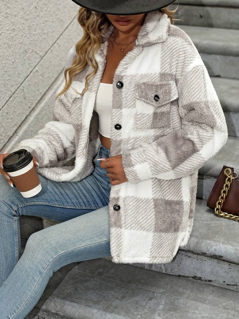 Madge - Women's Overshirt in Fleece Lining with Button Front - photo 7