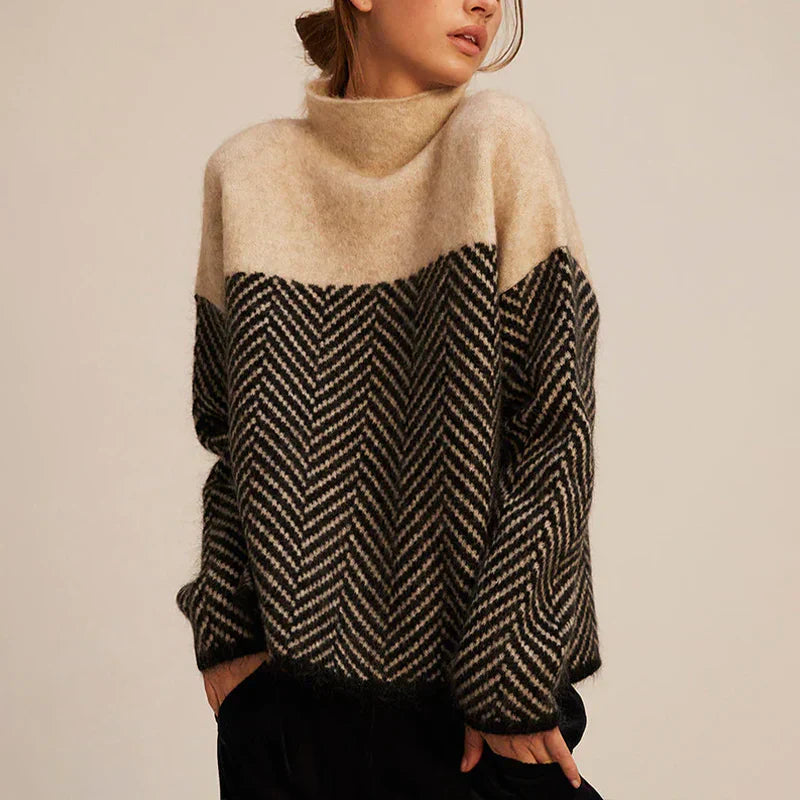 Maisie - Women's High Neck Sweater with Contrast Pattern - photo 1