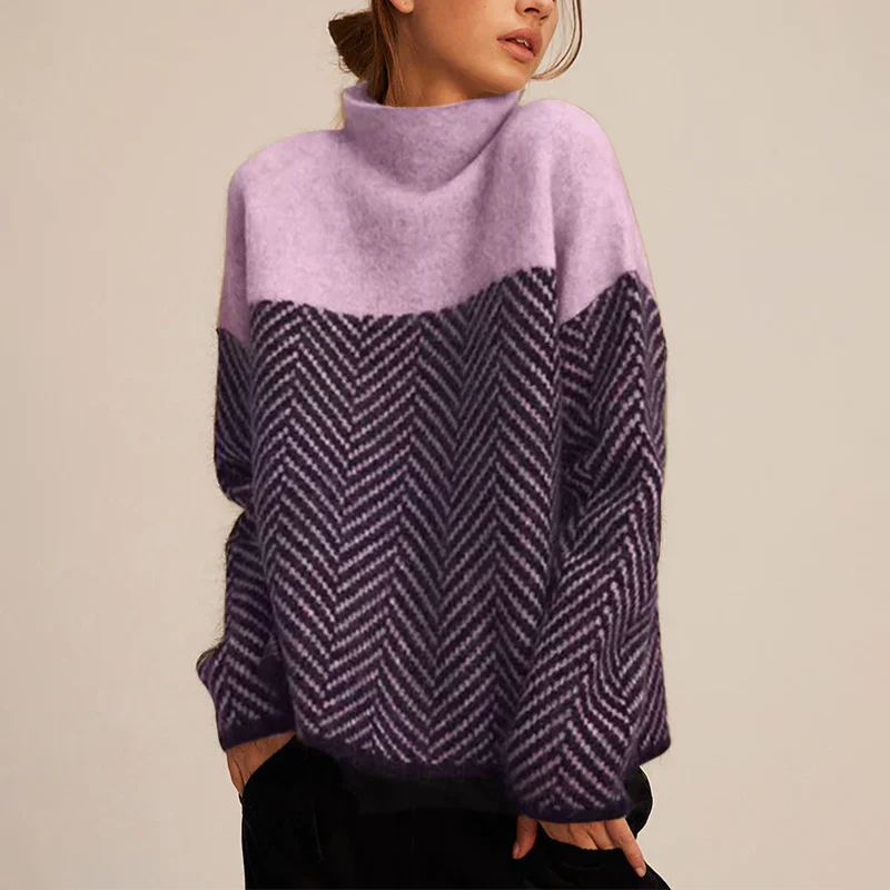 Maisie - Women's High Neck Sweater with Contrast Pattern - photo 5
