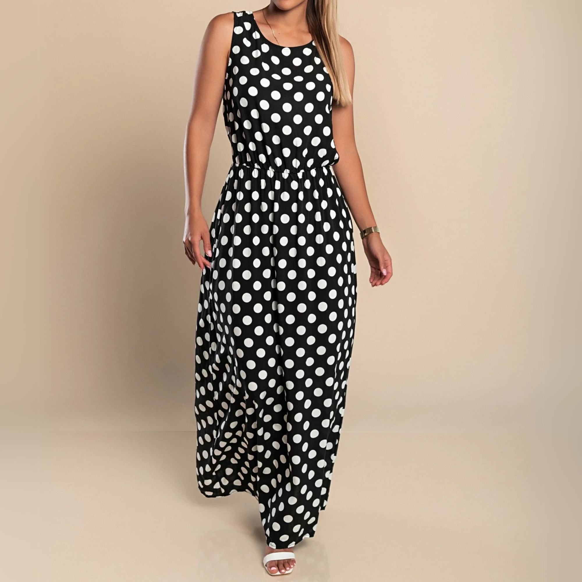 Marlowe - Women's Maxi Dress in Polka Dot Print with Tie Belt - photo 7