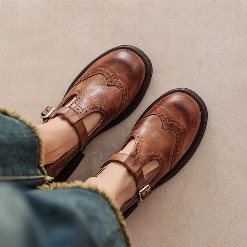 Women's Classic Mary Jane Sandals in Vegan Leather in Brown