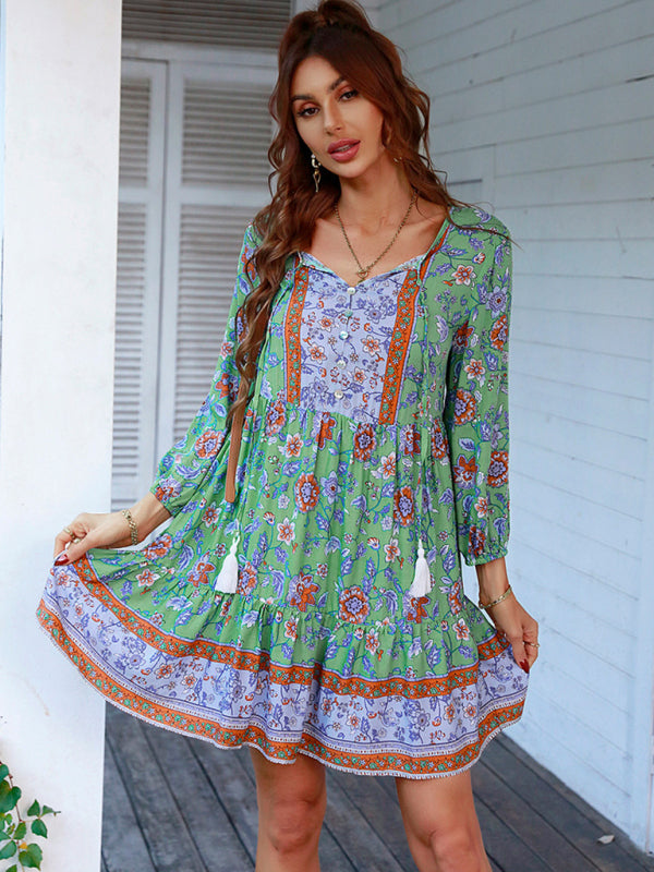 Maya - Women's Bohemian Floral Print Dress with V-Neck and Tiered Skirt - photo 16