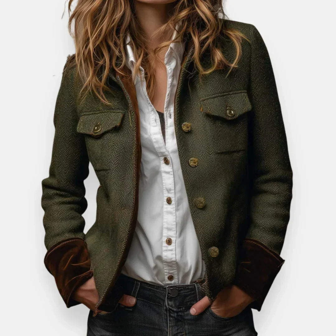 Meara - Women's Blazer in Tweed with Contrast Trim and Patch Pockets - photo 2