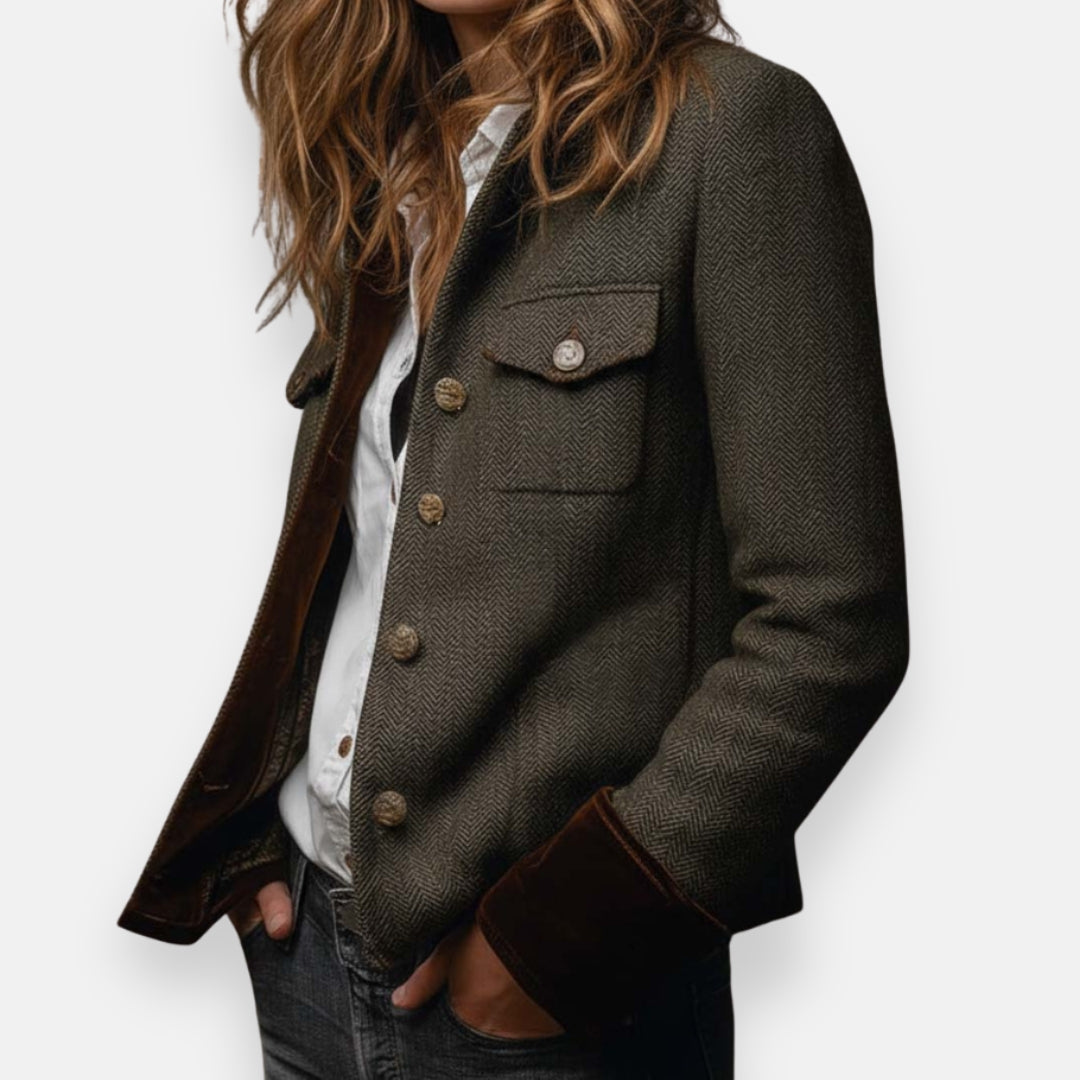 Meara - Women's Blazer in Tweed with Contrast Trim and Patch Pockets - photo 4