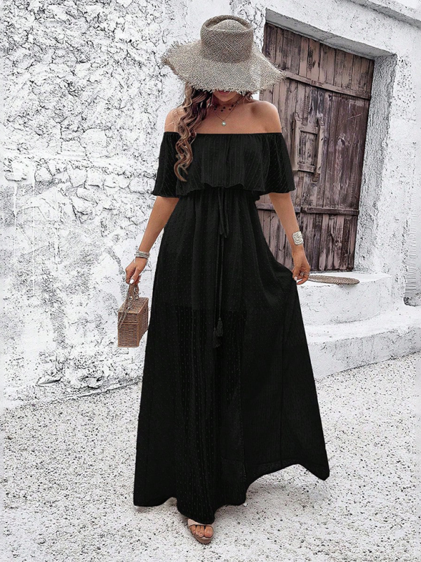 Mia - Women's Off-Shoulder Maxi Dress with Polka Dot Print and High Slit - photo 21