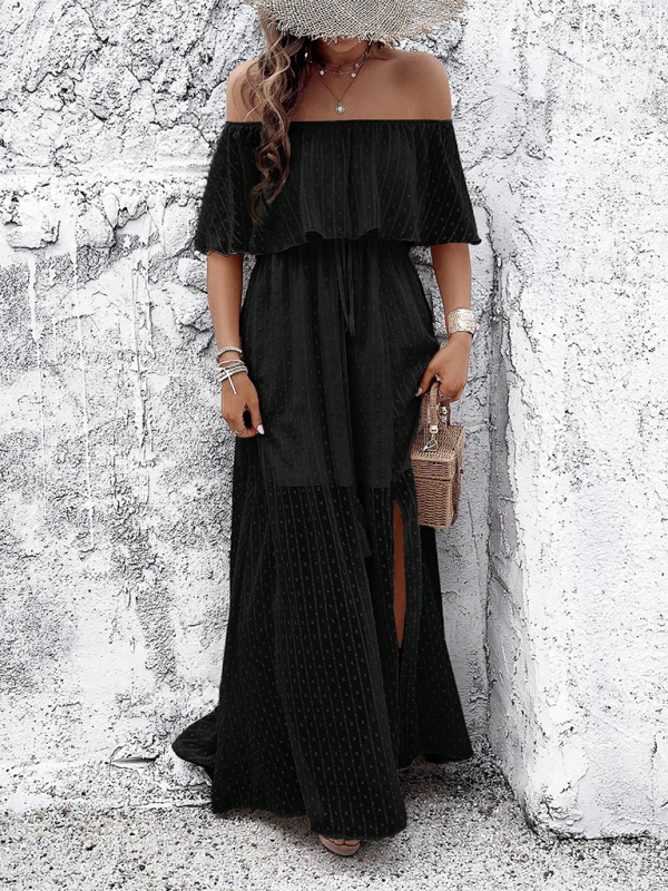 Mia - Women's Off-Shoulder Maxi Dress with Polka Dot Print and High Slit - photo 22