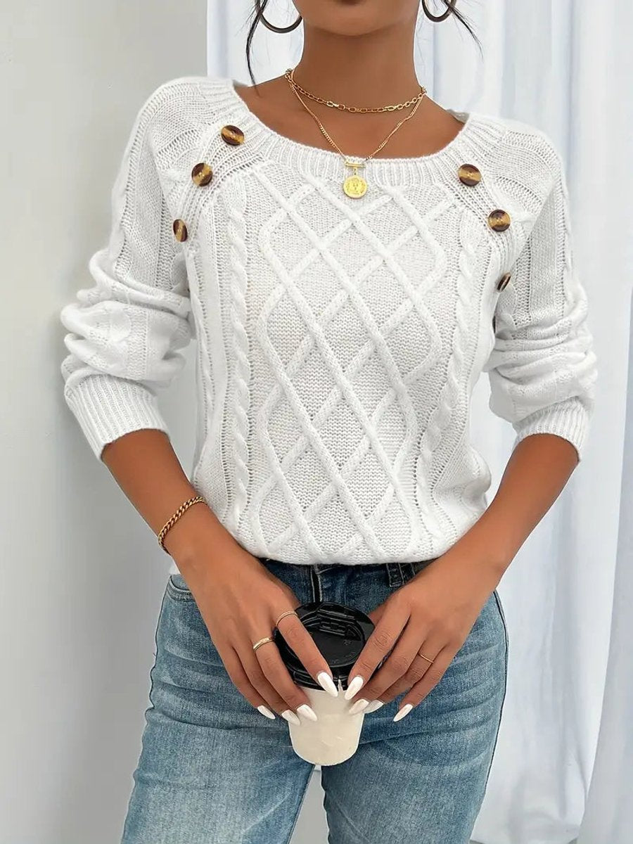 Michelle - Women's Jumper in Cable Knit with Button Front - photo 1