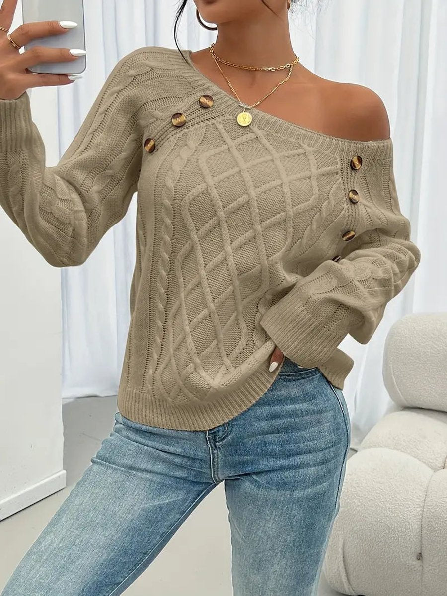 Michelle - Women's Jumper in Cable Knit with Button Front - photo 10