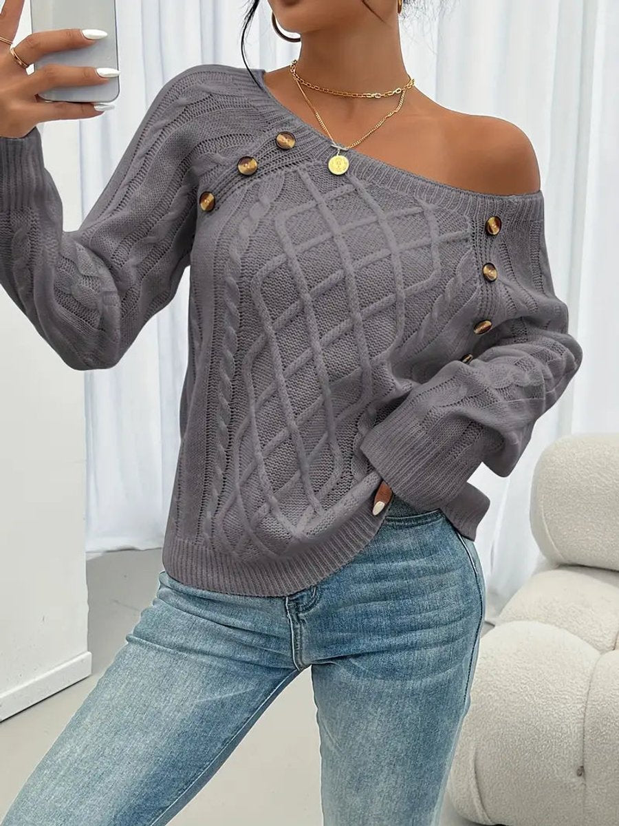 Michelle - Women's Jumper in Cable Knit with Button Front - photo 11