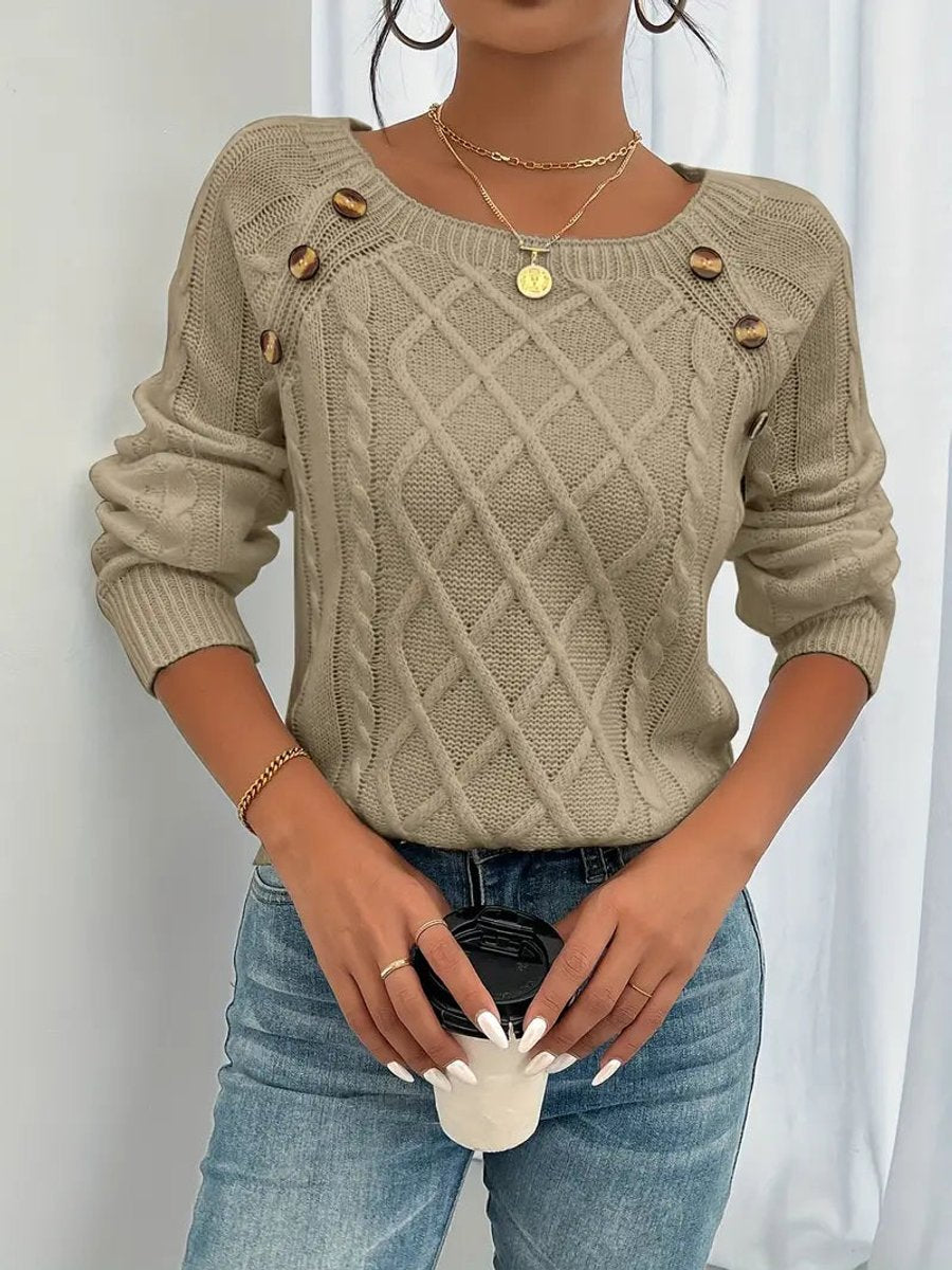 Michelle - Women's Jumper in Cable Knit with Button Front - photo 3