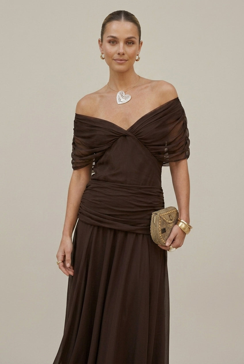 Women's Wedding Guest Off Shoulder Wrap Maxi Dress