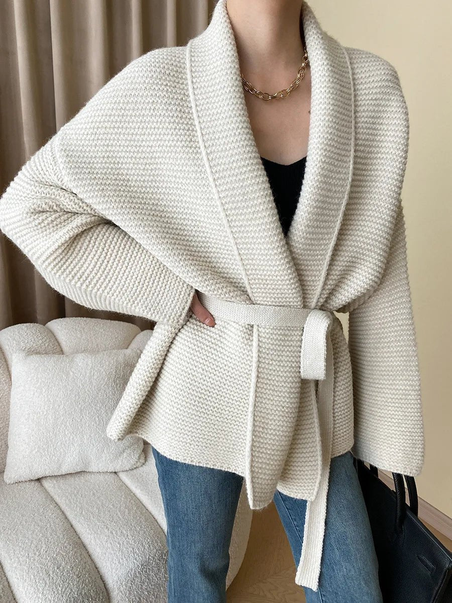 Mila - Women's Cardigan in Knit with Tie Belt - photo 1