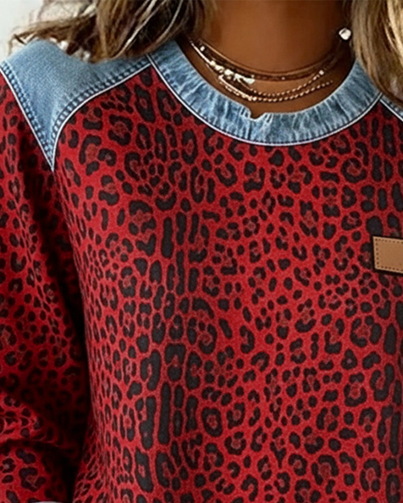 Millicent - Women's Leopard Print Denim Patchwork Jumper - photo 8