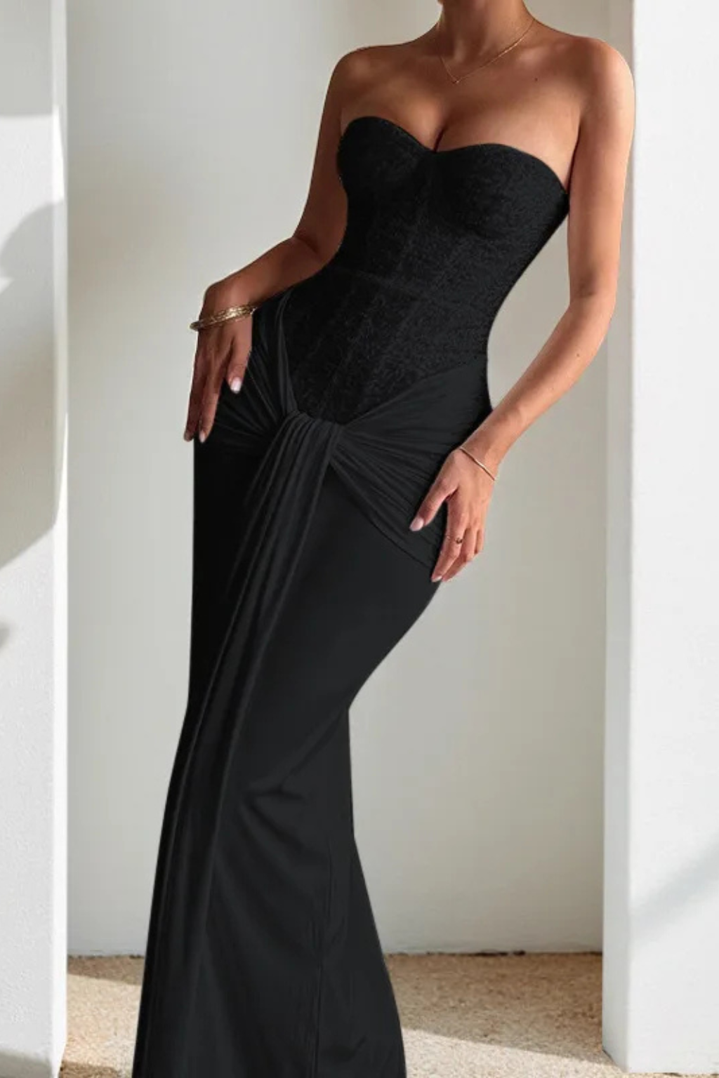 Mireille - Women's Lace Strapless Corset Mermaid Maxi Dress - photo 2
