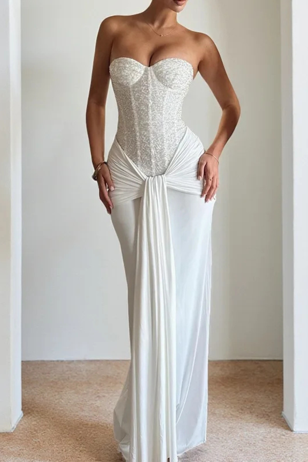 Mireille - Women's Lace Strapless Corset Mermaid Maxi Dress - photo 4