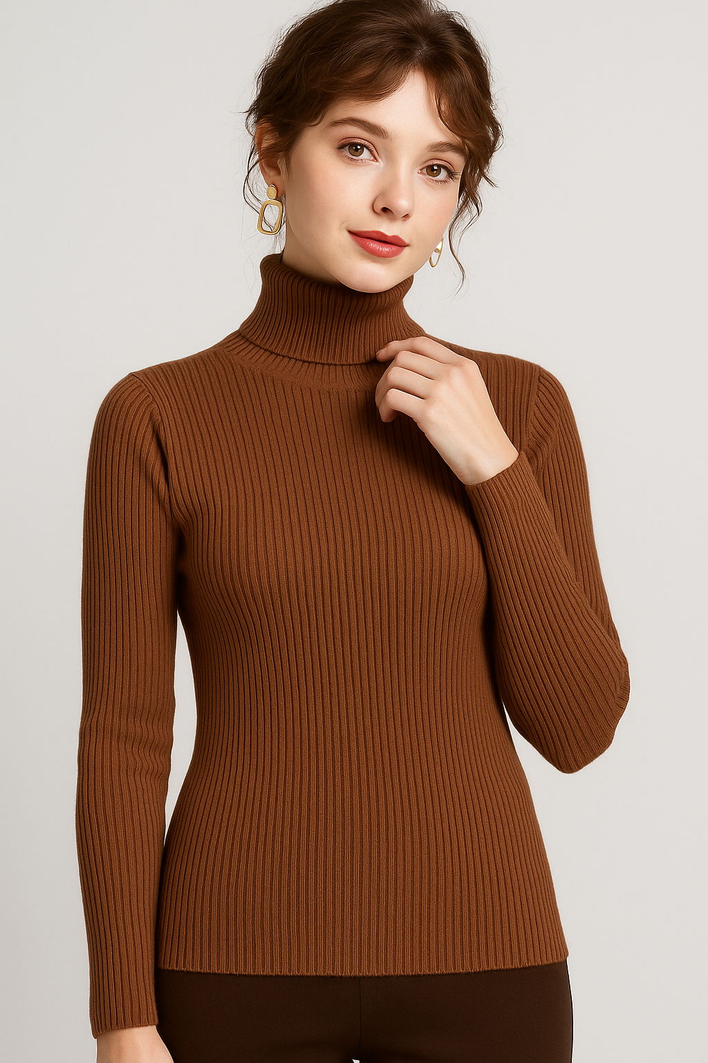 Molly - Women's Slim-Fit Jumper in Ribbed Knit with Roll Neck - photo 9