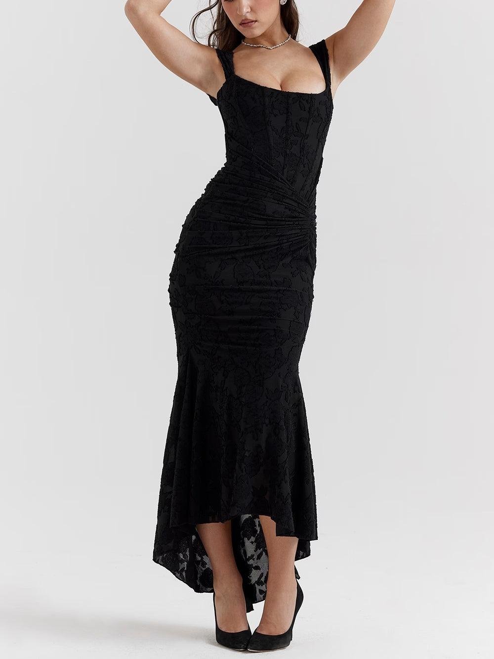 Isabella – Robe de cérémonie pour mère de la mariée, corset en jacquard et dentelle, coupe sirène, longueur midi