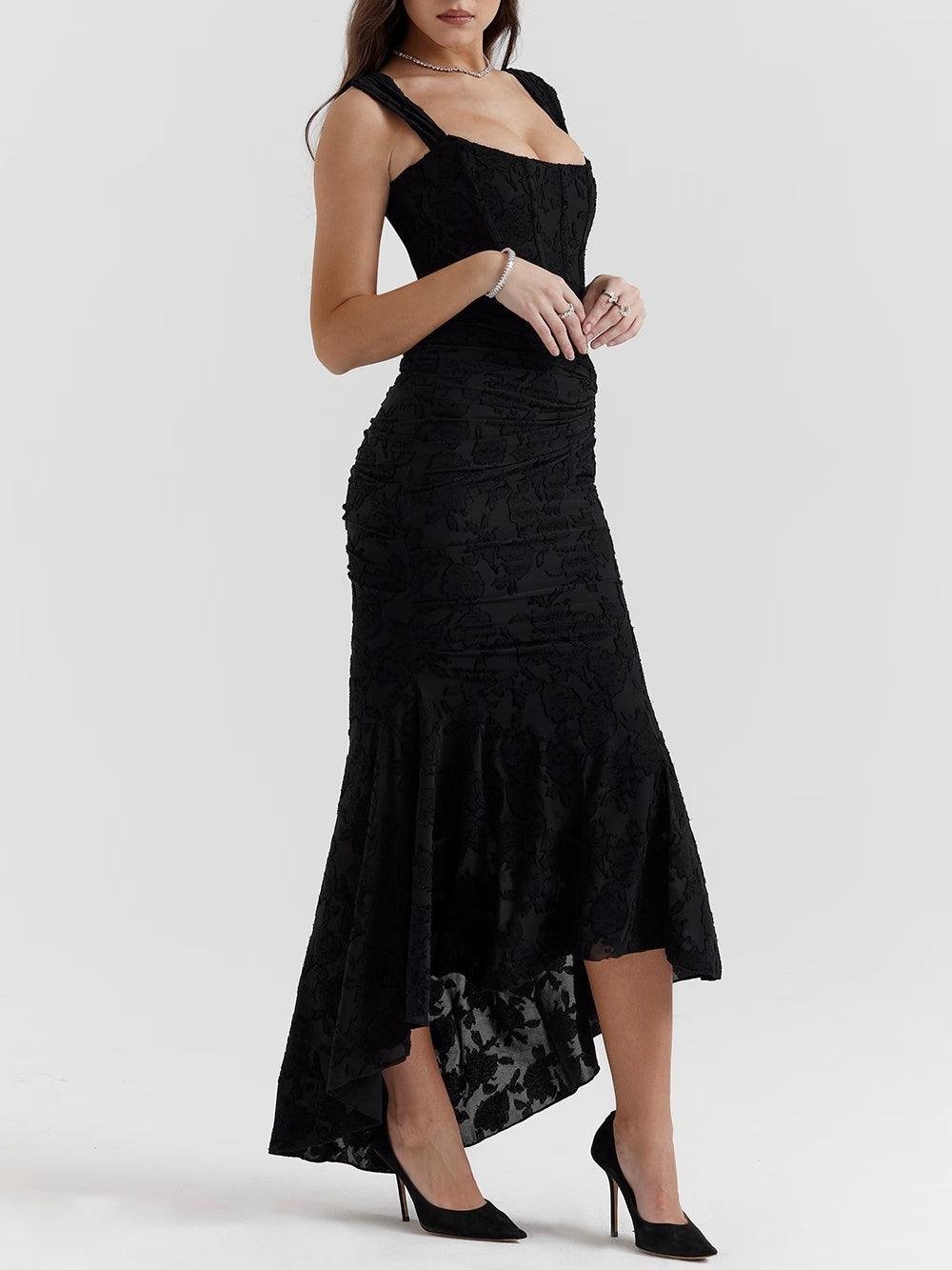 Isabella – Robe de cérémonie pour mère de la mariée, corset en jacquard et dentelle, coupe sirène, longueur midi