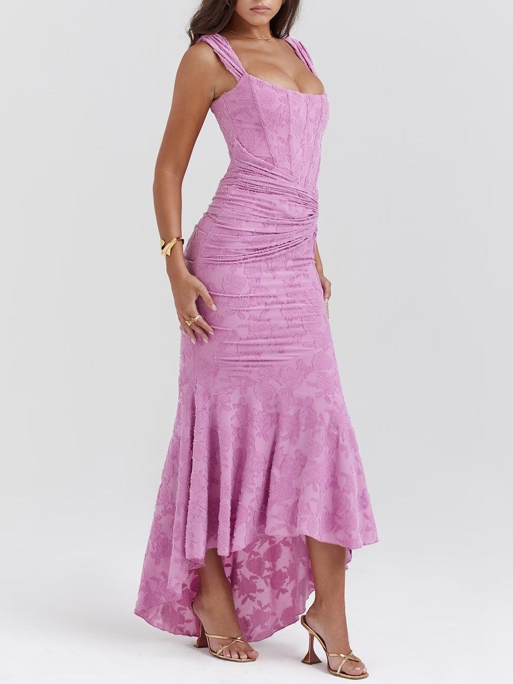 Isabella – Robe de cérémonie pour mère de la mariée, corset en jacquard et dentelle, coupe sirène, longueur midi