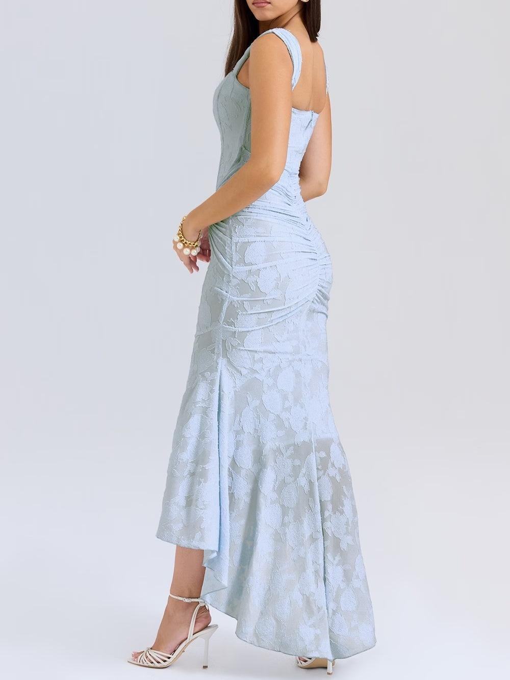 Isabella – Robe de cérémonie pour mère de la mariée, corset en jacquard et dentelle, coupe sirène, longueur midi