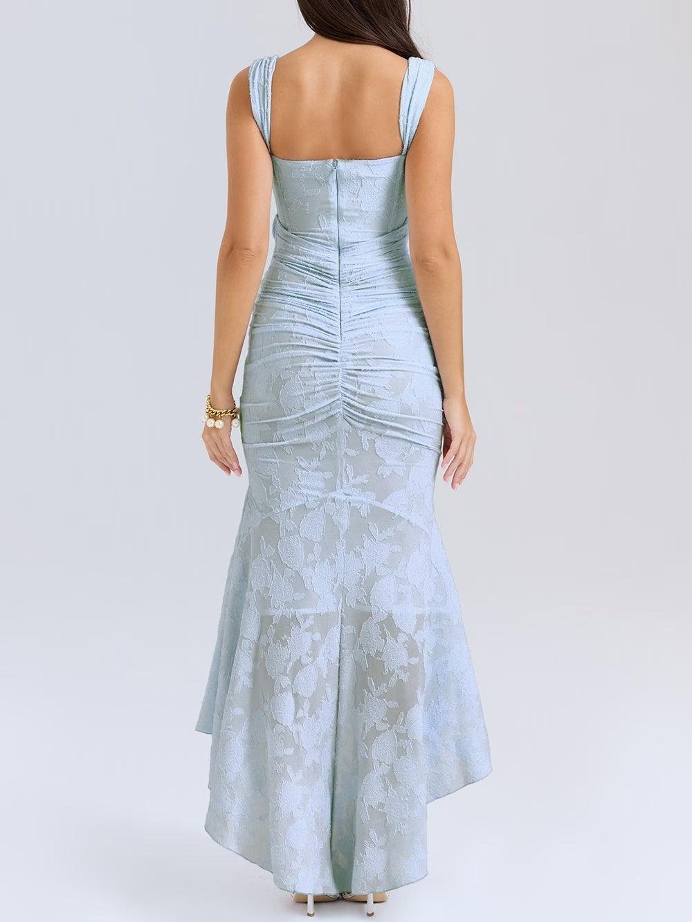 Isabella – Robe de cérémonie pour mère de la mariée, corset en jacquard et dentelle, coupe sirène, longueur midi