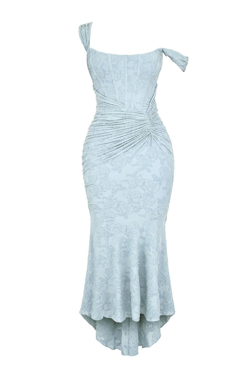 Isabella – Robe de cérémonie pour mère de la mariée, corset en jacquard et dentelle, coupe sirène, longueur midi