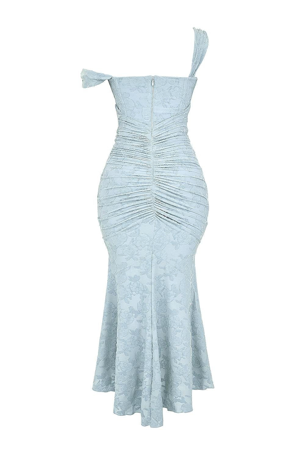 Isabella – Robe de cérémonie pour mère de la mariée, corset en jacquard et dentelle, coupe sirène, longueur midi