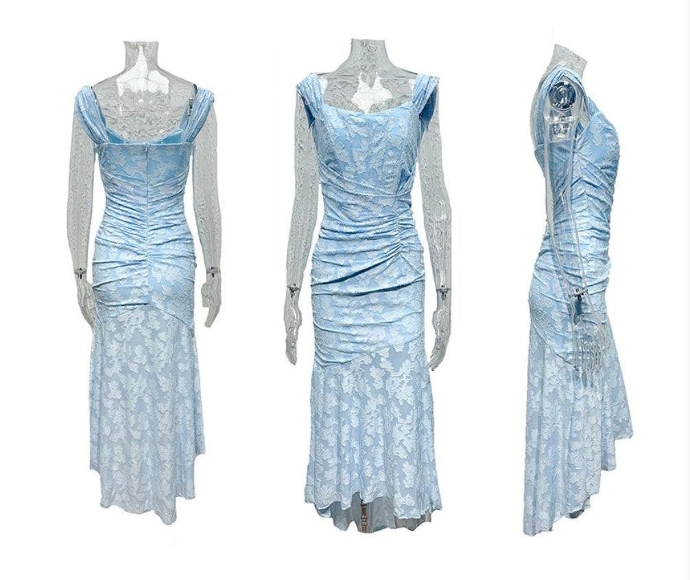 Isabella – Robe de cérémonie pour mère de la mariée, corset en jacquard et dentelle, coupe sirène, longueur midi