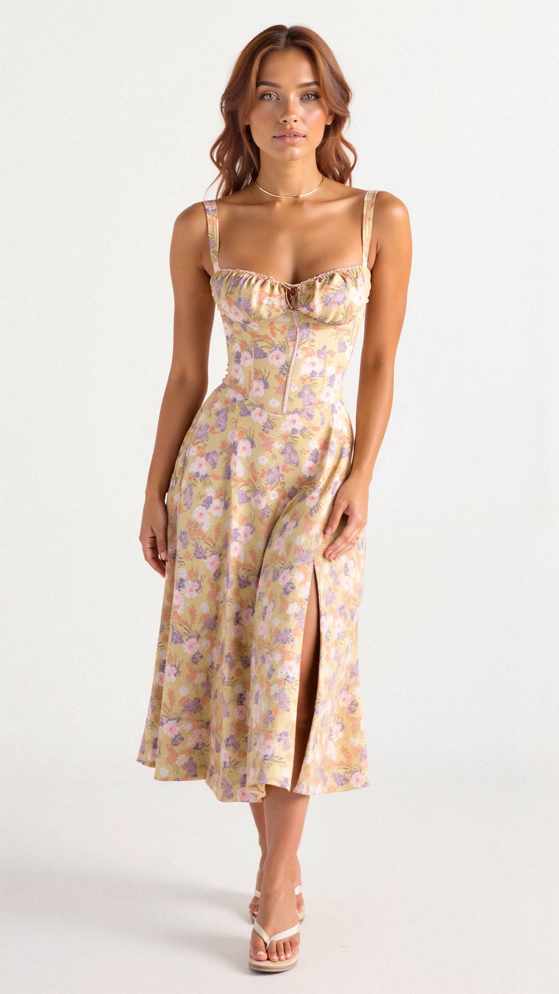 Vestido midi amarillo de corte holgado para mujer, ideal para el uso diario