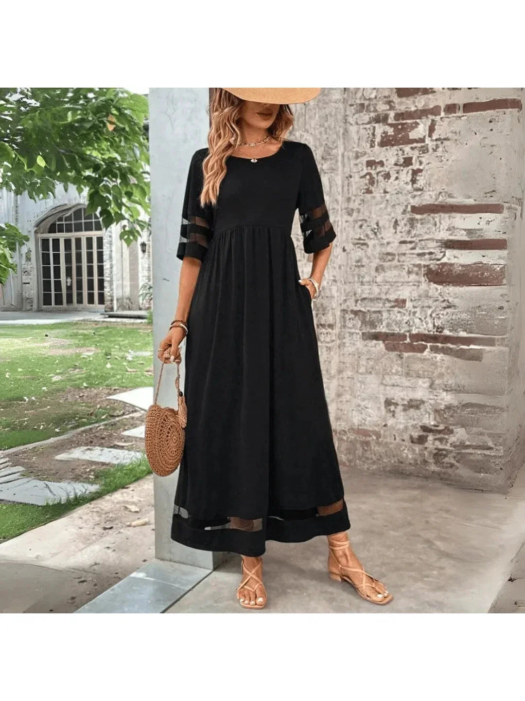 Piera - Women's Midi Dress with Mesh Panels